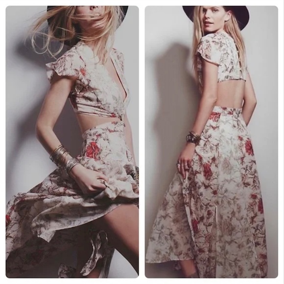 Free People Jasper Midi Dress Daylight Ivory Floral cut out Sz 6 NWT - Picture 1 of 4